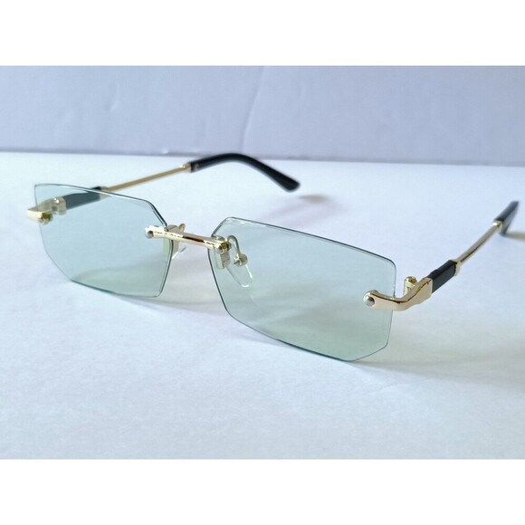 Rimless Sunglasses glasses Blue Tint Lens Gold Frame - Picture 6 of 9